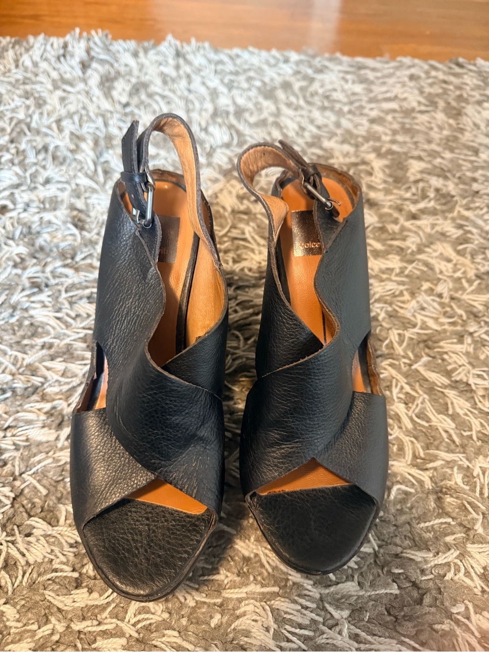 Dolce Vita Black Crisscross Leather Wedge Sandals